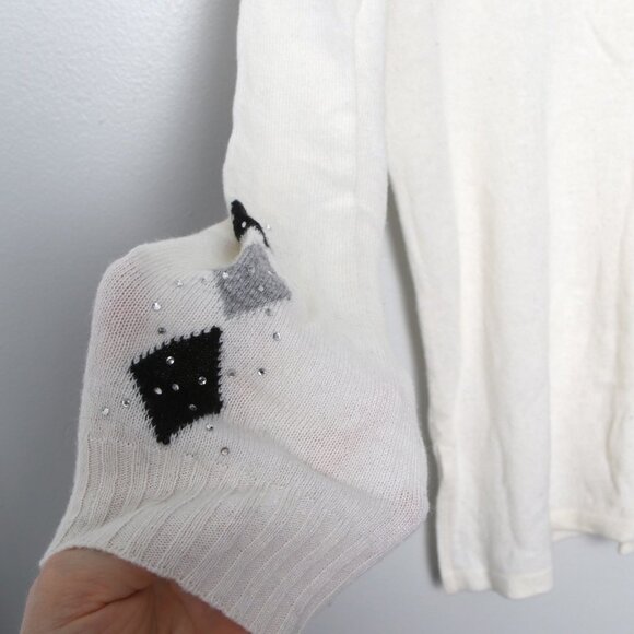 Vintage Anna D. Cashmere Wool Sweater Argyle Turtleneck Pullover Diamond Cream - Picture 9 of 10